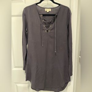 Anthropologie Cloth & Stone Tunic Gray Lace Up Long Sleeve Tencel Lyocell Size S